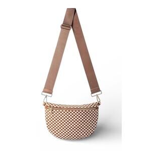 NEW!!! Caramel & White Woven Crossbody Bag — Vegan Leather